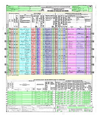 Computed data fields displayed on a 1950 census page